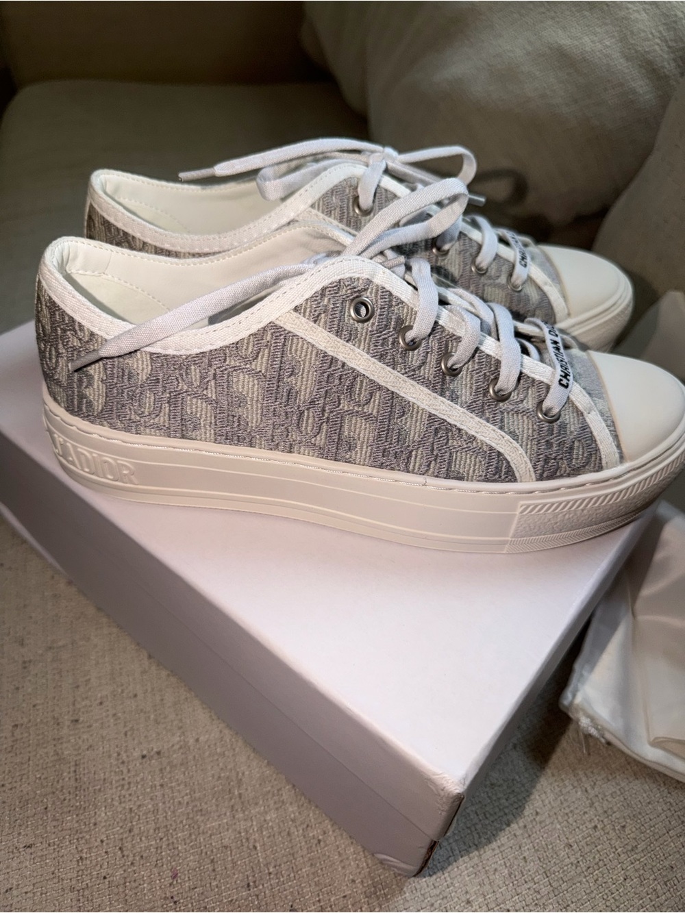 Dior Oblique Low-Top Platform Sneaker in Gray and White